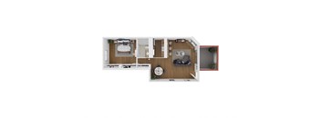 a stylized floor plan of a small apartment with a bedroom and living room