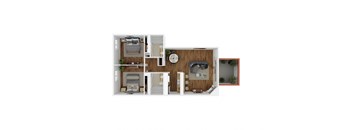 a bedroom floor plan with a bathroom and a living room