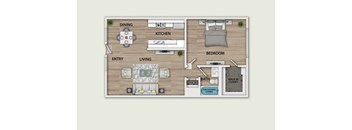 a floor plan of a bedroom with a bathroom and a living room