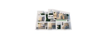 A cutaway diagram of a house showing the interior layout of the rooms.