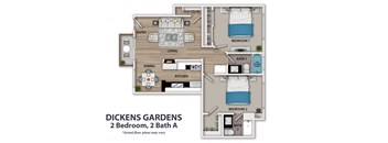 a floor plan of two bedroom, two bath a