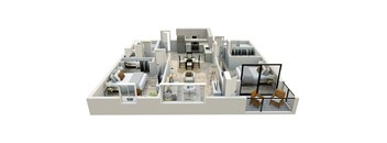 A 3D rendered image of a modern house interior.