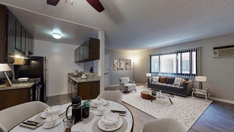 our apartments offer a living room dining room and kitchen