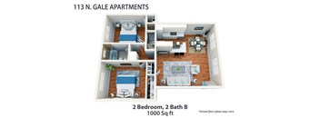 a floor plan of two bedroom, 2 bath b1000 sq ft