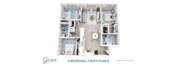 A 3 bedroom, 2 bath plan E is shown in the image.