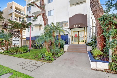The image shows the front of a building with the number 1417 on it.