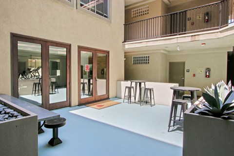 A large open space with tables and chairs.
