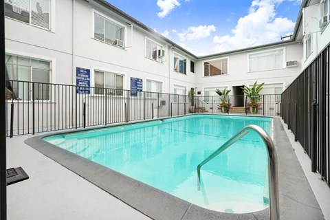 A swimming pool in a residential area.