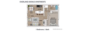 A floor plan of a one bedroom apartment with a bathroom.