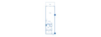 A floor plan of a house with a kitchen, bathroom, and living room.