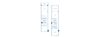 A floor plan of a house with a balcony, living room, kitchen, bathroom and bedroom.