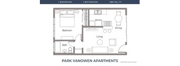 a floor plan of an apartment with a bedroom and a living room