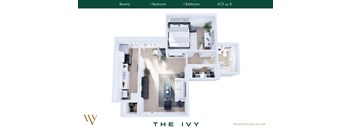 A floor plan of a one bedroom apartment with a bathroom and living room.