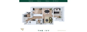 A floor plan of a property named The Ivy with a maplewood finish.