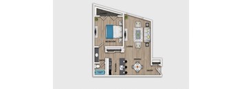 a floor plan of a room with a bedroom and a bathroom
