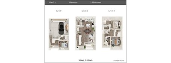 A diagram shows a 3 bedroom, 3.5 bathroom home with three levels.