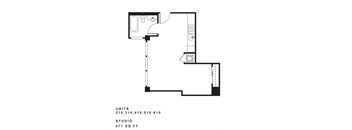 a floor plan of a studio apartment with a bedroom and a loft