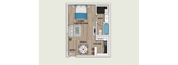 a floor plan of a room with a bedroom and a bathroom