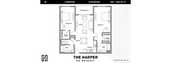 A floor plan for a 2 bedroom, 2 bathroom apartment at The Harper on Beverly.