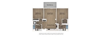 A floor plan of a home with three bedrooms and a living room.
