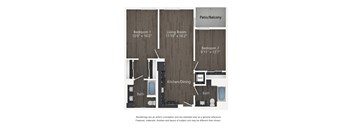 A diagram shows the layout of a home with two bedrooms, a living room, a kitchen/dining area, and a bathroom.