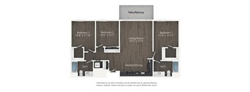 A diagram of a house layout with four bedrooms and a living room.