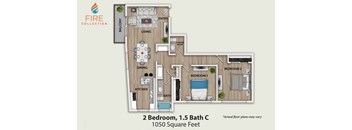 a floor plan of 2 bedroom 15 bath c1000 square feet
