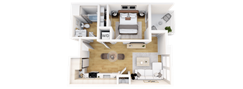 A top-down view of a well-organized apartment layout.