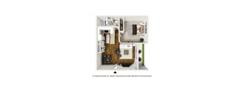 A 3D rendered image of a room with furniture and a note that it is for illustrative purposes only.