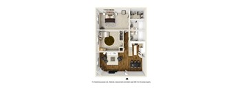 A floor plan of a property with a living room, kitchen, and two bedrooms.