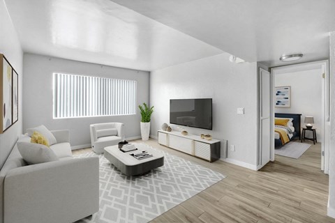 a living room with a couch and a coffee table
