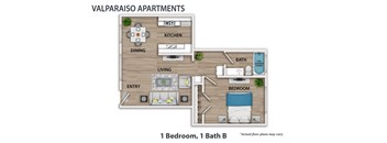 the floor plan of 1 bedroom 1 bath b