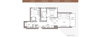 A floor plan of a 2 bedroom, 2 bathroom apartment is shown.