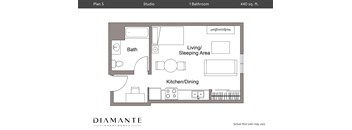 A floor plan for a 440 square foot apartment with a studio.