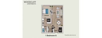 A diagram of a 1 Bedroom apartment layout.