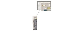 a floor plan of a home with a bedroom and a living room