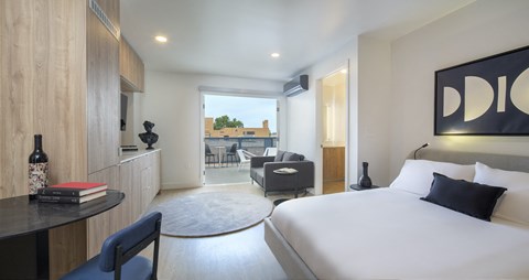 Spacious studio with terrace and seating area at Cypress Co-Living Apartments, Los Angeles, 90024