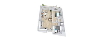 a floor plan of a bedroom with a bathroom and a living room