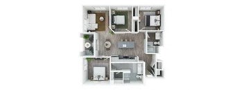 3d floor plan of a bedroom roommates