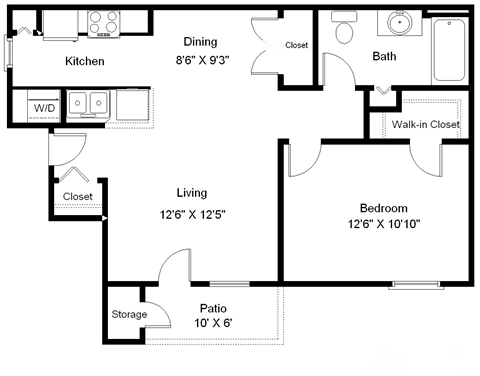 1 bedroom, 1 bathroom floorplan  at Copper Gate, Lafayette, IN, 47909