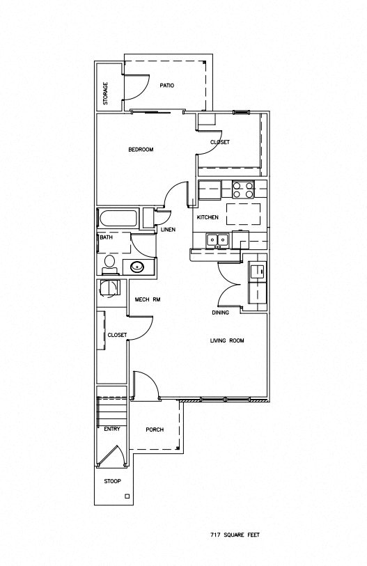 1bed 1bath apartment floor plan at Chapelgate Park Apartments
