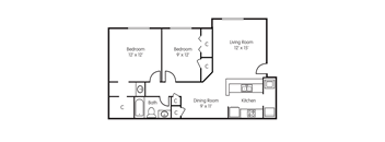 a floor plan of a living room with a bedroom and a dining room