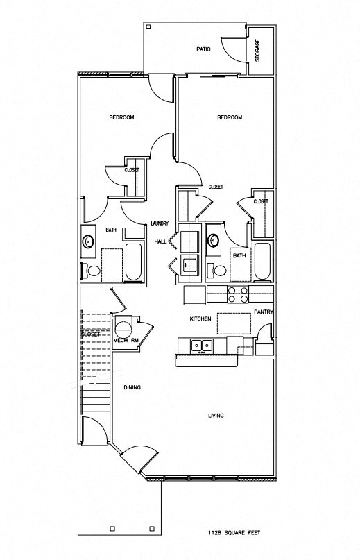 2bed 2bath apartment floor plan at Chapelgate Park Apartments