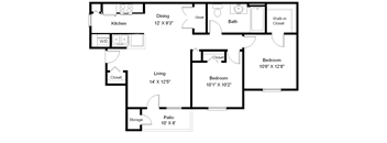 2 bedroom, 1 bathroom floorplan  at Copper Gate, Lafayette, 47909