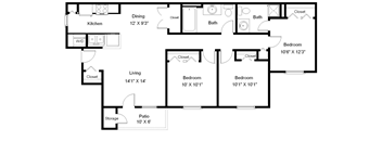 3 bedroom, 2 bathroom floorplan  at Copper Gate, Lafayette, 47909