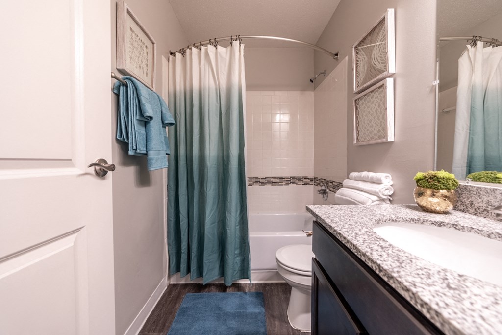 Bathroom at Ashton Brook Apartments with tub, toilet, and vanity