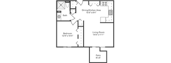 Apartment plan with a shower for a 1 bedroom apartment in Shelbyville