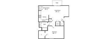 1 bedroom ADA apartment floorplan Briarwood Lafayette