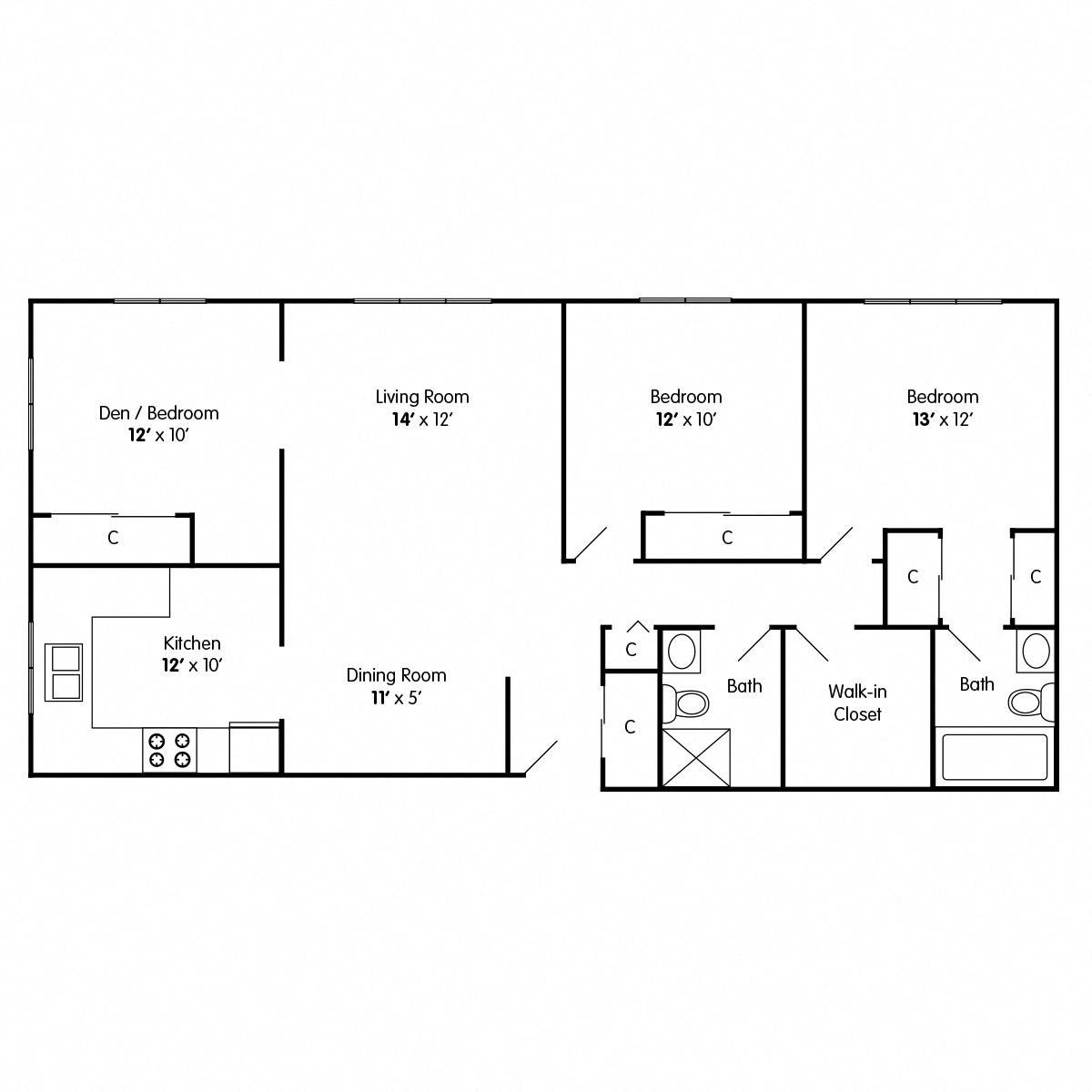 Two Bedroom Apartment with Den Racine WI