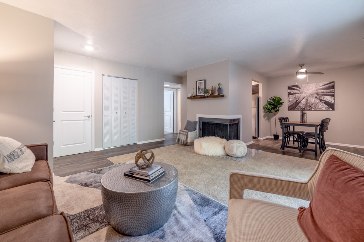 Open Concept Living and Dining Space Woodbridge Apartments Bloomington